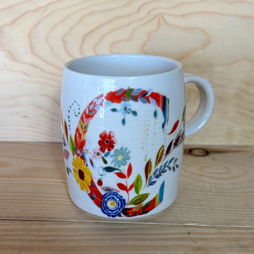 Anthropologie Starla M Hoffman Colorful‎ Floral Initial C Coffee Mug
